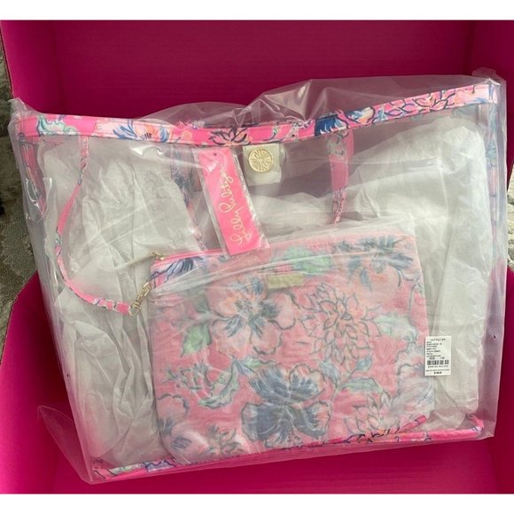 Woman's Handbags Lilly Pulitzer Kendyl Tote New NWT Clear Pink Floral Beach Bag - Picture 3 of 8